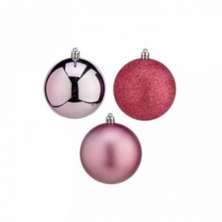 JUEGO 6 BOLAS NAVIDAD ROSA OSC. 8CM.