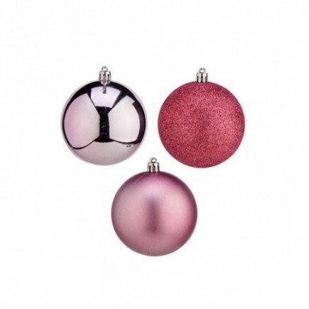 JUEGO 6 BOLAS NAVIDAD ROSA OSC. 8CM.