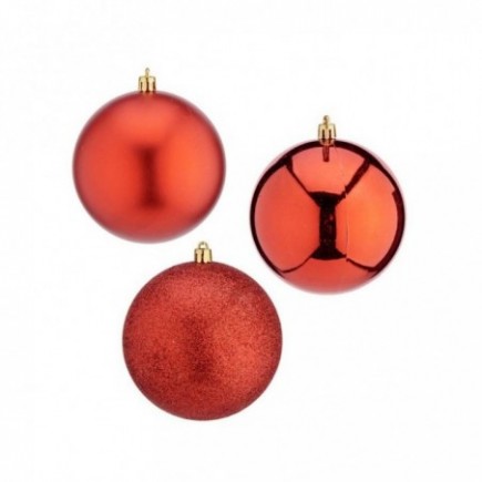JUEGO 6 BOLAS NAVIDAD ROJO 10CM.