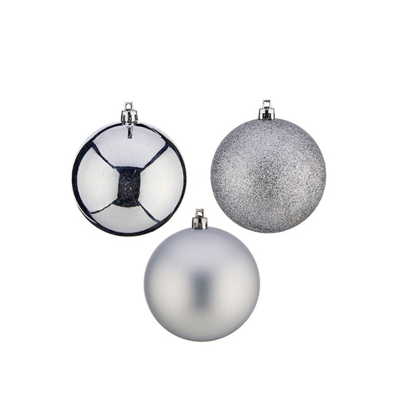 JUEGO 6 BOLAS NAVIDAD PLATA 8CM.