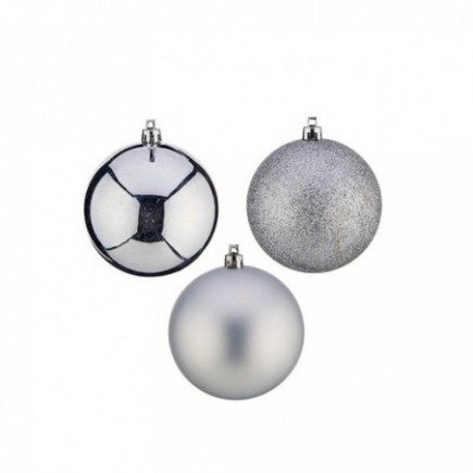JUEGO 6 BOLAS NAVIDAD PLATA 8CM.
