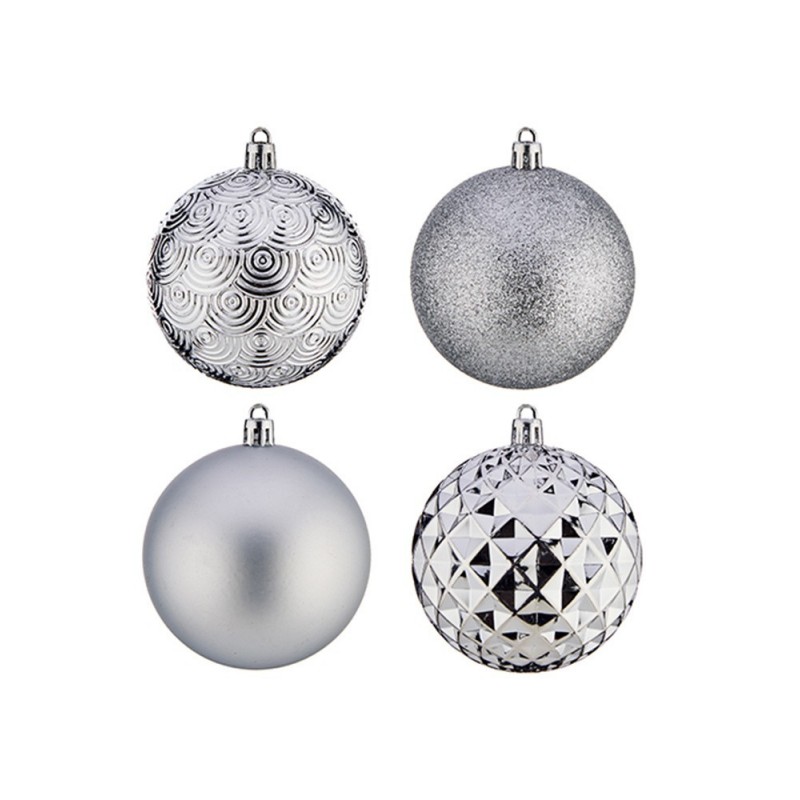 JUEGO 25 BOLAS NAVIDAD PLATA 8CM.