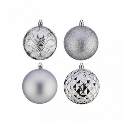 JUEGO 25 BOLAS NAVIDAD PLATA 8CM.