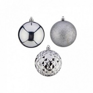 JUEGO 3 BOLAS NAVIDAD PLATA 8CM.