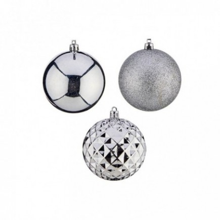 JUEGO 3 BOLAS NAVIDAD PLATA 8CM.