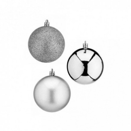 JUEGO 6 BOLAS NAVIDAD PLATA 8CM.