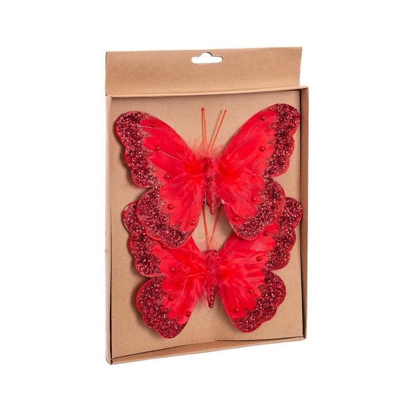 SET 2 MARIPOSAS CLIP ROJO 18CM.