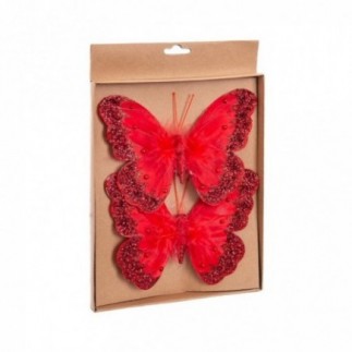 SET 2 MARIPOSAS CLIP ROJO 18CM.