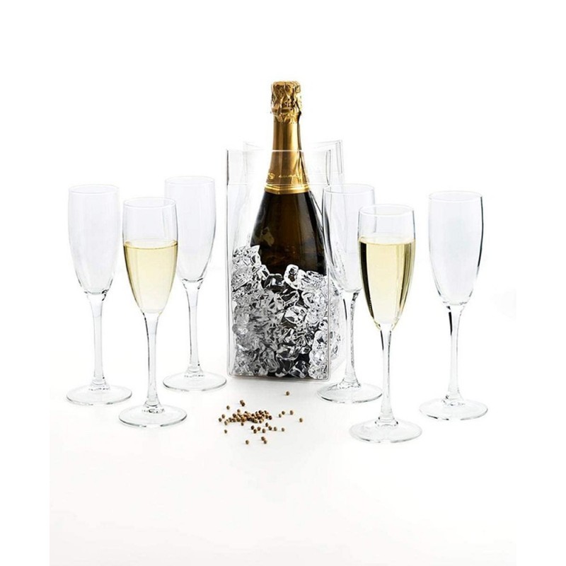 JUEGO 6 COPAS FLAUTA + CUBITERA